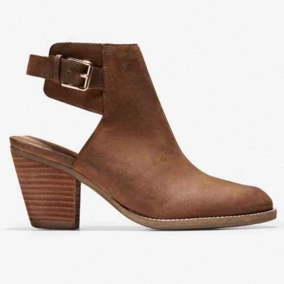 NEW Cole Haan Pippa Stacked Heel Bootie Ankle Boot Slingback Bison Leather 7.5 - Picture 1 of 6